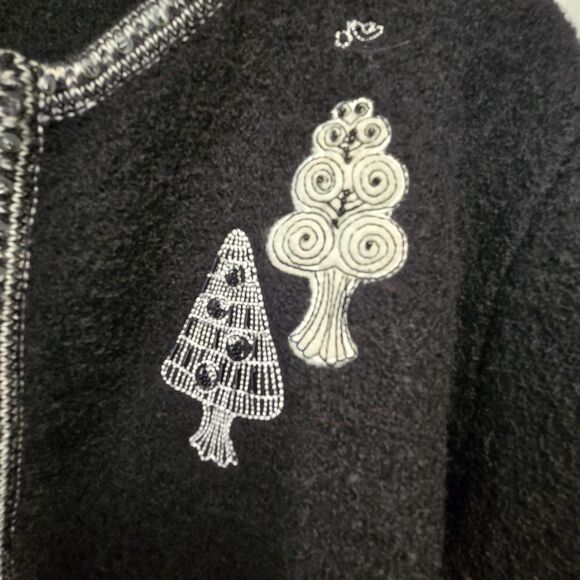 Vintage SUSAN BRISTOL Wool Sweater Full Zip Embroidered Christmas Black/White XL - Picture 5 of 5